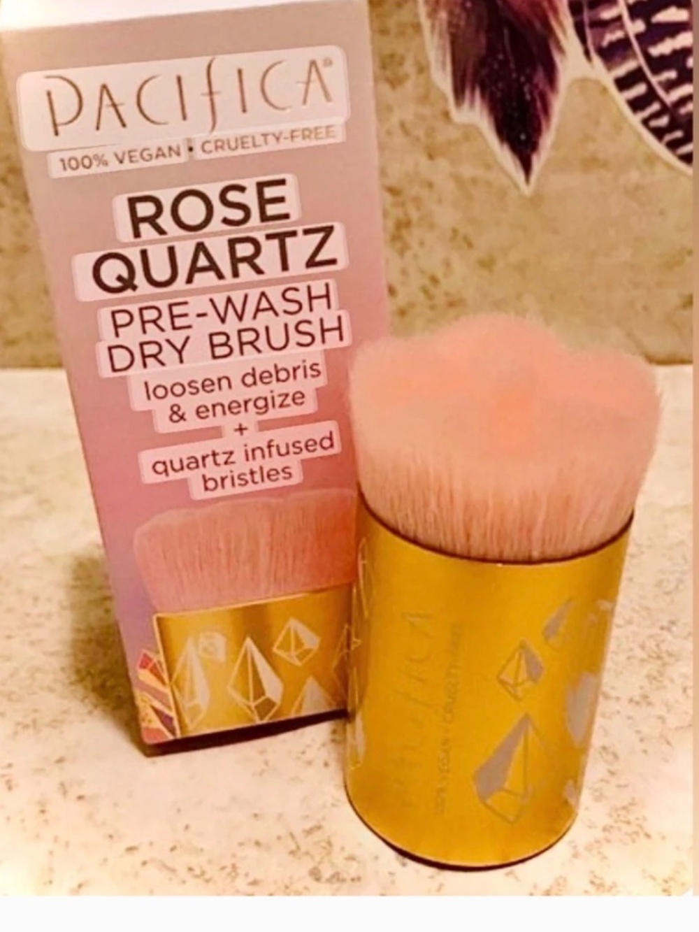 PACIFICA *DISCONTINUED* Rose Quartz Dry Facial Brush, Quartz-Infused Fibers, NIB